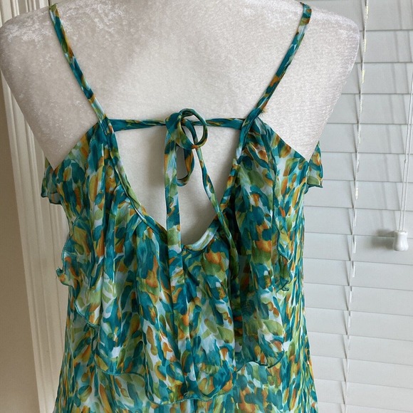 Modcloth Poem Small Blue Green Sleeveless Blouse Top Pullover Sheer Ruffle Neck - Picture 6 of 12